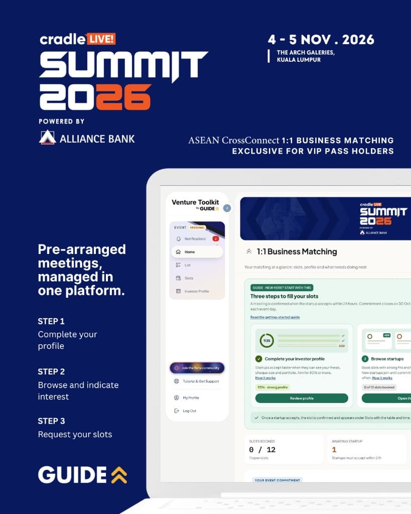 ASEAN CrossConnect: pre-arranged meetings managed in one platform. Complete your profile, browse and indicate interest, then request your slots.